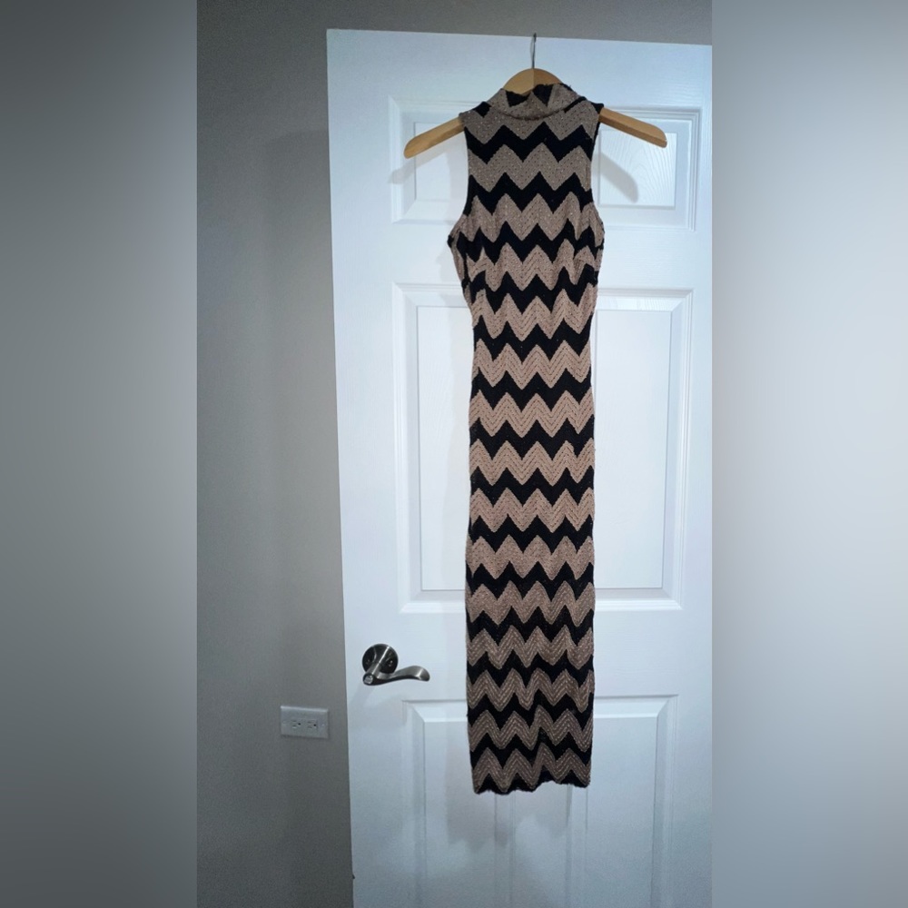 Tan and Black Chevron Pattern Dress
